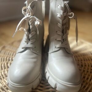 Women's Beige Lace-Up Boots